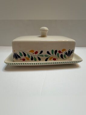 Mason Ceramic Butter Dish with Multi-Color Leaf Motif